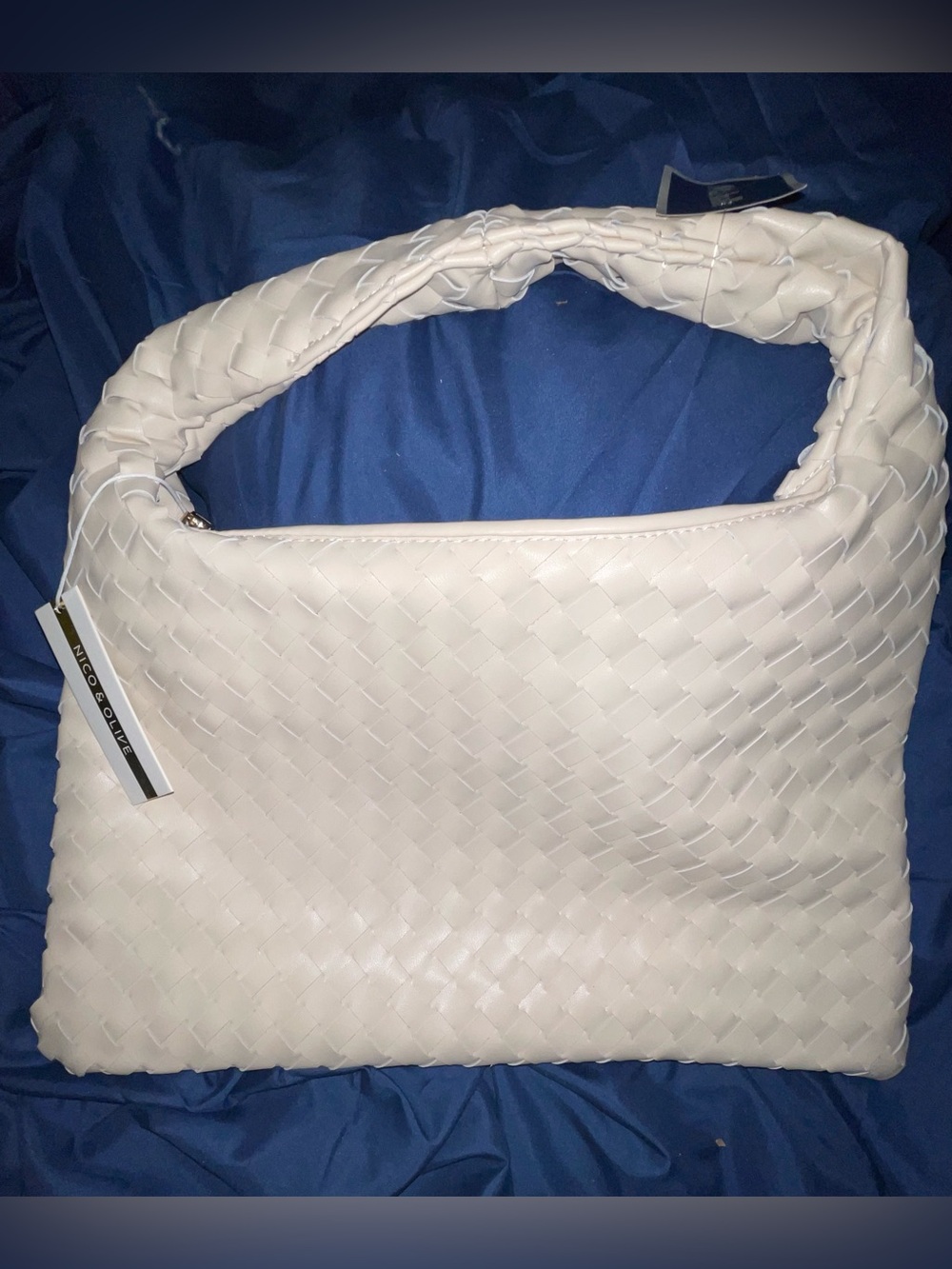 Nico & Olive Oatmilk Woven Cream Shoulder Bag with Braided Handle
